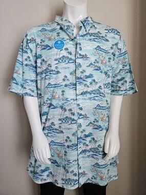 Izod Hawaiian Shirt 6XL Big And Tall 1 Relax Cool FX Blue l Palm Trees  NWT